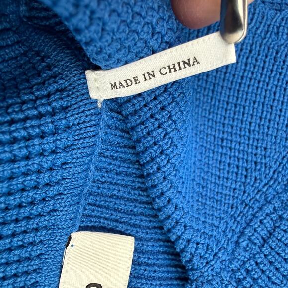 Sandro Knit Paco Cardigan Womens Size 2 Scalloped Collar Gold Snap Blue - Picture 11 of 12